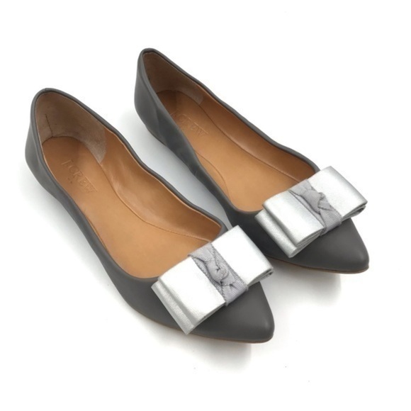 J. Crew Factory Matte Grey Silver Bow Point Toe Emery Ballet Shoes Size 6.5 - Picture 2 of 9